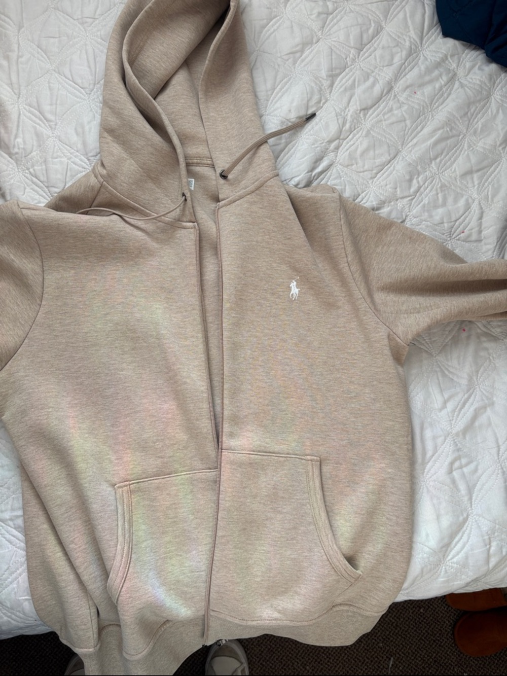 Polo by Ralph Lauren Beige Hooded Bomber-Style Jacket with White Pony